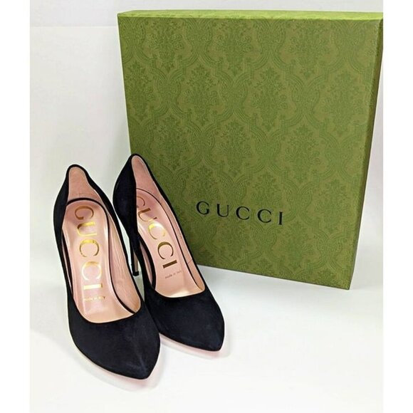 Gucci Women's Black Suede Point Toe Stiletto Heel Pump Size 36.5 (MSRP $720) - Picture 3 of 12